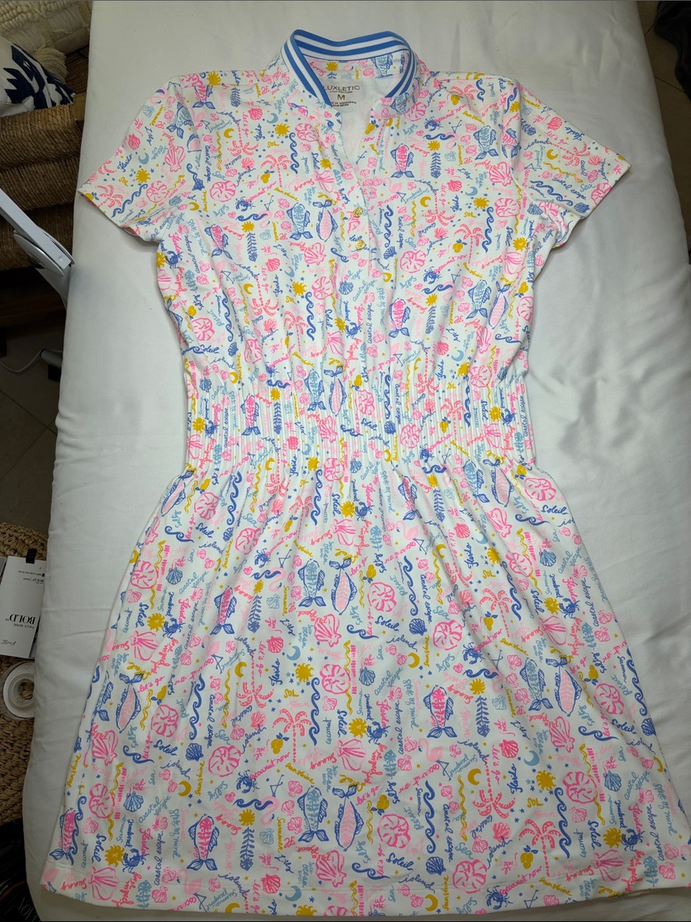 Lilly Pulitzer White Multicolor Shell-Print Short Sleeve Polo Dress